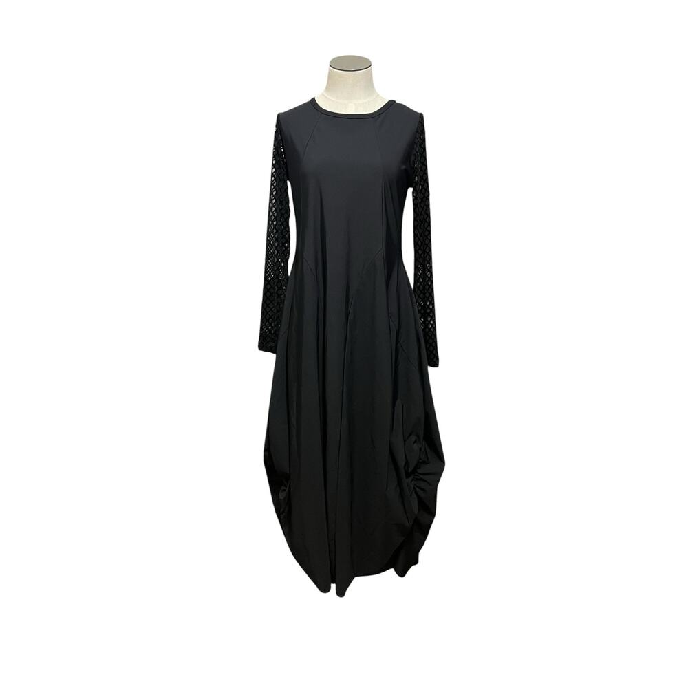 NWT Witchy Goth Jason Comfy USA Lagenlook Black Velvet Sleeve Midi Dress Sz S